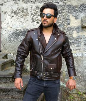 Rockabilly Lederjacke Marlon Brando Braun 