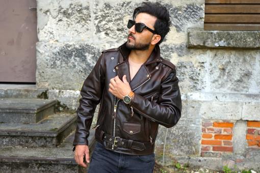 Rockabilly Lederjacke Marlon Brando Braun 